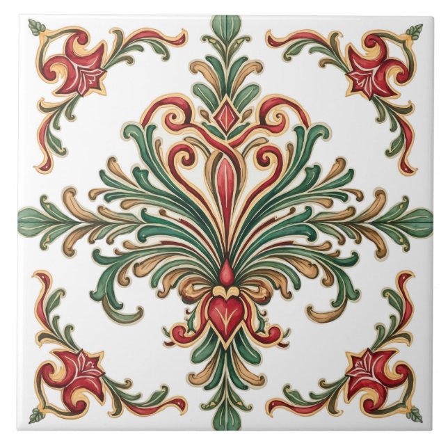 Colourful,Mediterranean,mosaic,red,green, Ceramic Tile (Front)