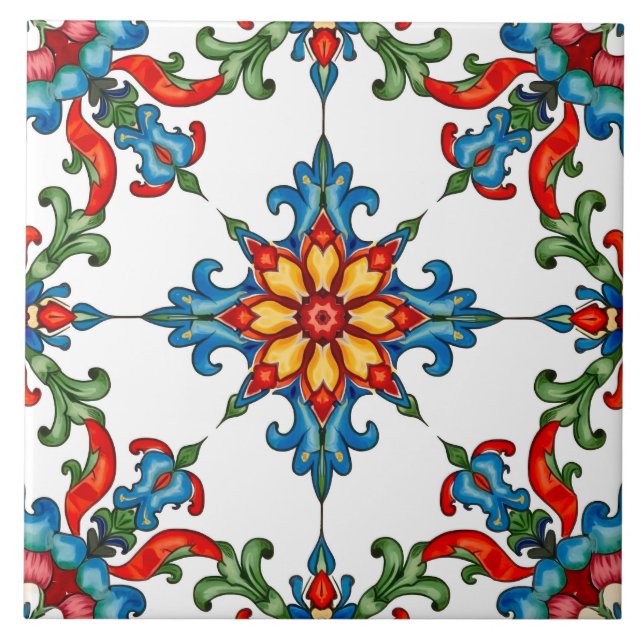 Colourful,Mediterranean,mosaic,red,orange,blue, Ceramic Tile (Front)