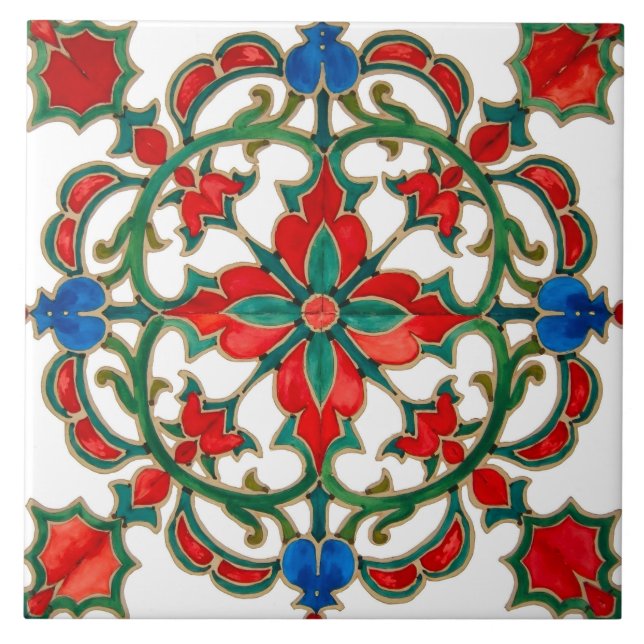Colourful,Mediterranean,red and green,mosaic, Ceramic Tile (Front)