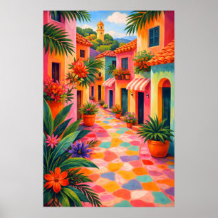 Colourful Mediterranean Street Poster, Vibrant Poster