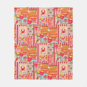 Colourful Mediterranean Summer Collage Pattern   C Fleece Blanket