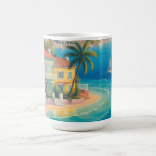 Colourful Mediterranean Village on Tropical Beach Coffee Mug