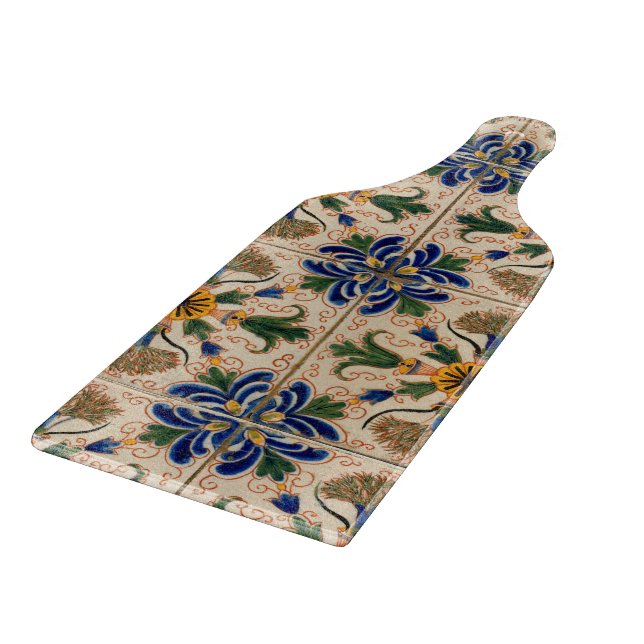 Colourful Mediterranean Vintage Floral Pattern  Cutting Board (Corner)