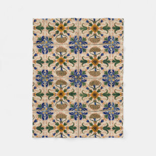 Colourful Mediterranean Vintage Floral Pattern Fleece Blanket