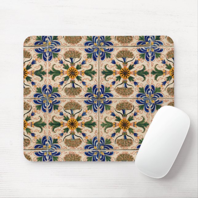 Colourful Mediterranean Vintage Floral Pattern  Mouse Pad (With Mouse)