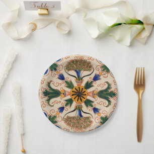 Colourful Mediterranean Vintage Floral Pattern  Paper Plate