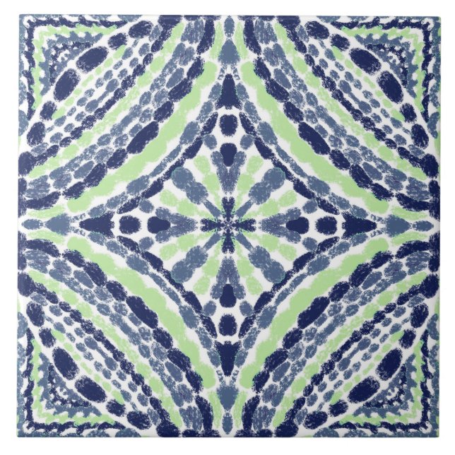 Colourful Meditteranean Blue Green Mosaics Ceramic Tile (Front)