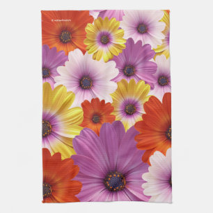 Colourful Medley of African Daisies Flowers Tea Towel