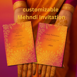 colourful mehndi mandala floral hindu invitation