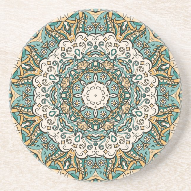 Colourful Mehndi Tile Seamless Tracery Coaster (Front)