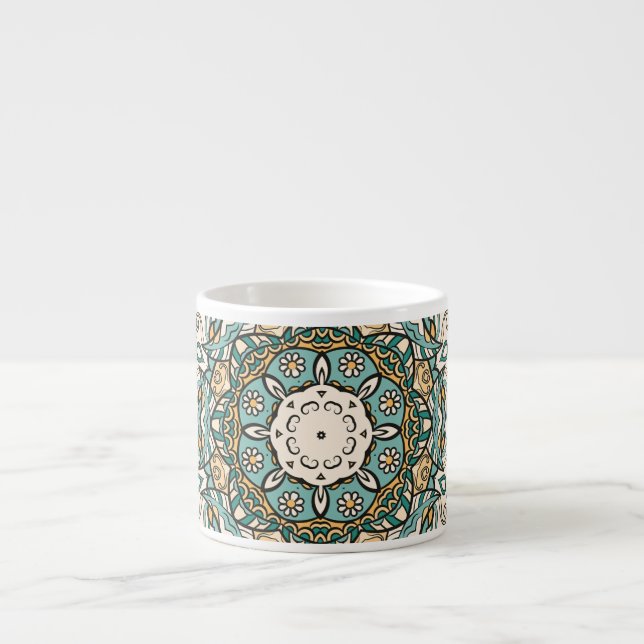 Colourful Mehndi Tile Seamless Tracery Espresso Cup (Front)