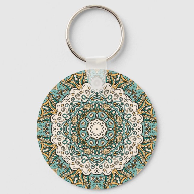 Colourful Mehndi Tile Seamless Tracery Key Ring (Front)