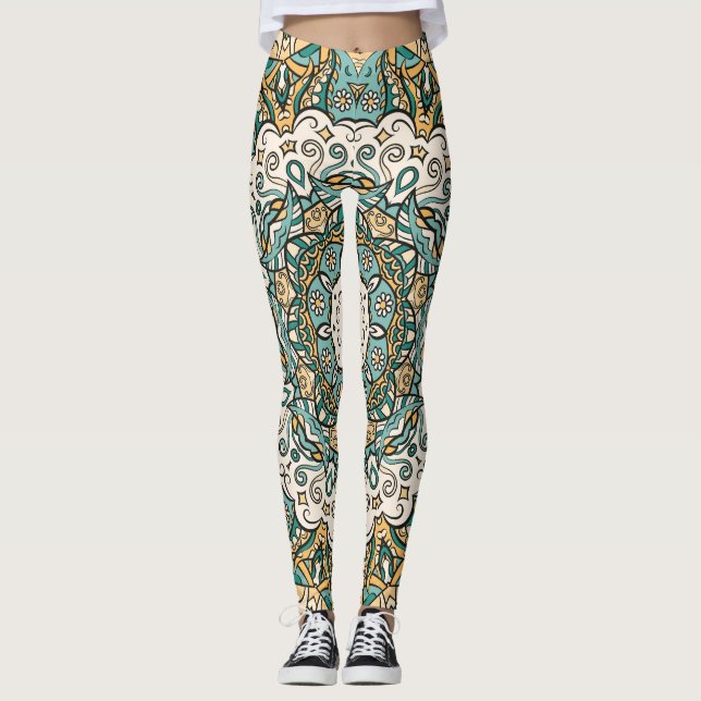 Colourful Mehndi Tile Seamless Tracery Leggings (Front)