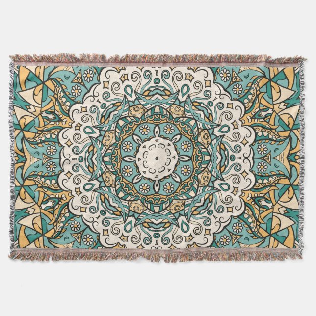 Colourful Mehndi Tile Seamless Tracery Throw Blanket (Front)