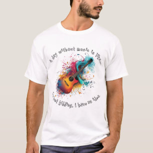 Colourful Melody Acoustic Guitar White T-Shirt