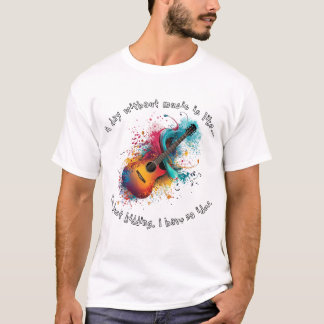 Colourful Melody Acoustic Guitar White T-Shirt