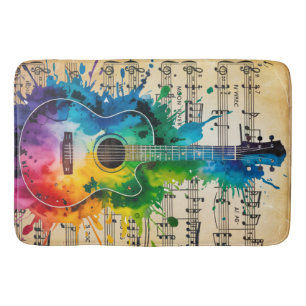 Colourful Melody: Painted Guitar on Vintage Music Bath Mat