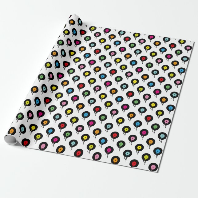 Colourful Melting Vinyl Record Dot Pattern Wrapping Paper (Unrolled)