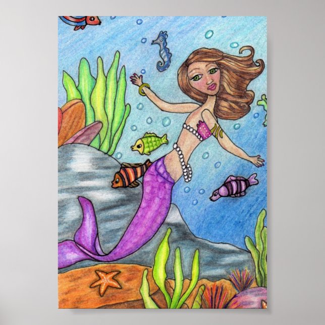 Colourful Mermaid and Fish Poster (Front)