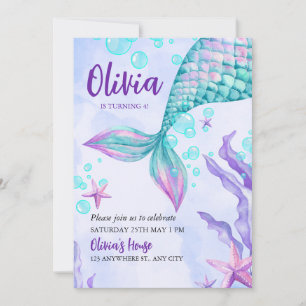 Colourful Mermaid Birthday Party Invitations 
