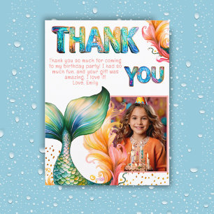 Colourful Mermaid Birthday Thank you Girl Photo Postcard