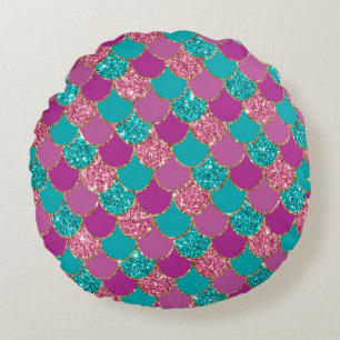 Colourful Mermaid Glitter Design Round Cushion
