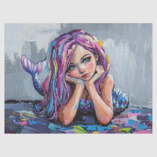 Colourful Mermaid Oil Painting Decoupage Tissue Paper (Front)