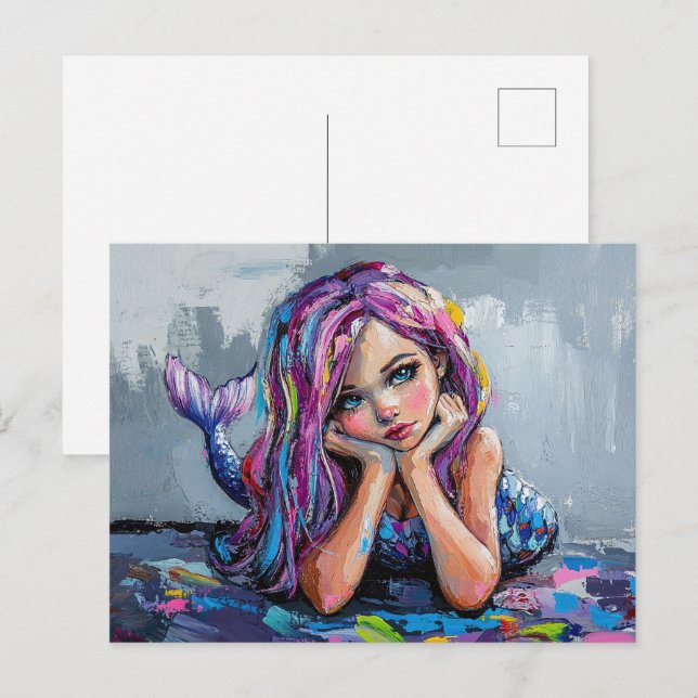 Colourful Mermaid Oil Painting Postcard (Front/Back)