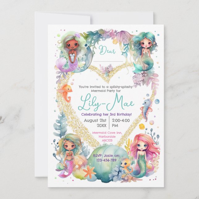 Colourful Mermaid Party Invitation (Front)