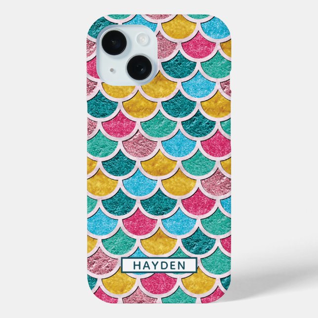Colourful Mermaid Scales Monogram Case-Mate iPhone Case (Back)