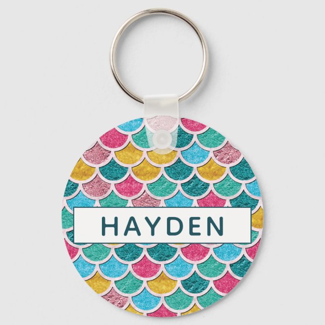 Colourful Mermaid Scales Monogram Key Ring (Front)