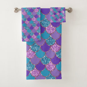 Colourful mermaid scales pattern bath towel set