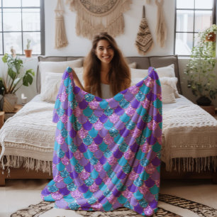 Colourful mermaid scales pattern fleece blanket