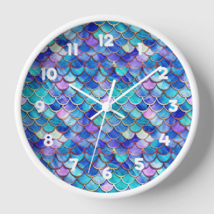 Colourful Mermaid Scales Pattern Little Girls Clock