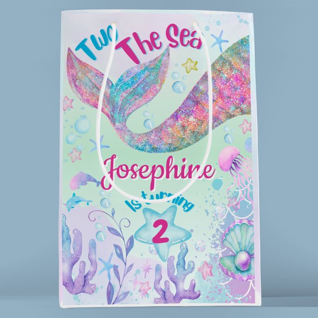 Colourful Mermaid second birthday Medium Gift Bag (Creator Uploaded)