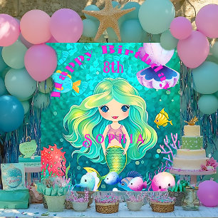 Colourful Mermaid Themed Happy Birthday Banner Poster