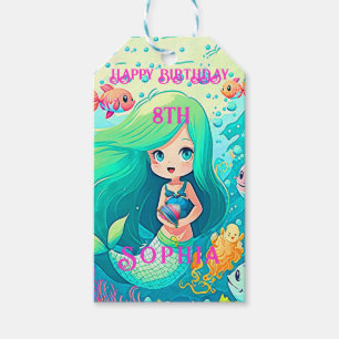 Colourful Mermaid Themed Happy Birthday Party Gift Tags