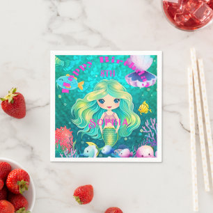 Colourful Mermaid Themed Happy Birthday Party Napkin