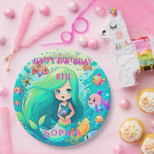 Colourful Mermaid Themed Happy Birthday Party Paper Plate