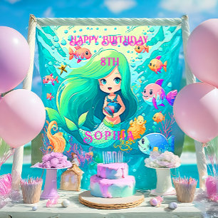 Colourful Mermaid Themed Happy Birthday Party Poster