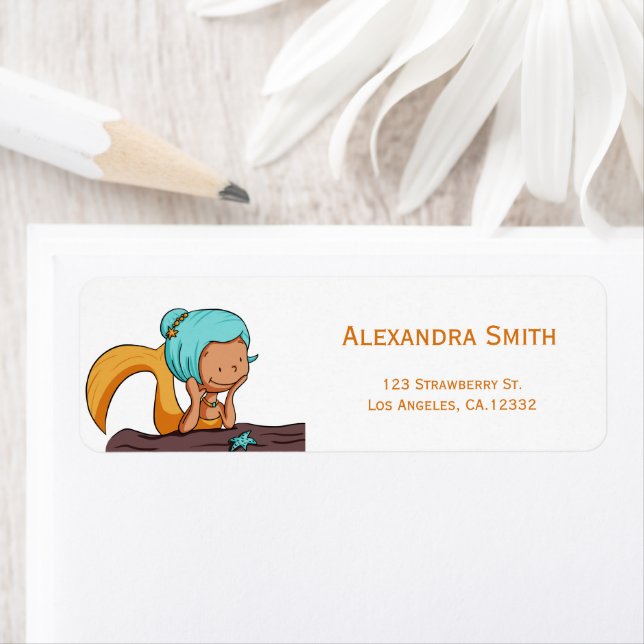 Colourful Mermaid Thinking Return Address Label (Insitu)