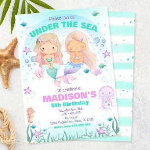 Colourful Mermaid Under the Sea Birthday  Invitation