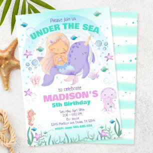 Colourful Mermaid Under the Sea Birthday  Invitation