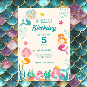 Colourful Mermaid Under the Sea birthday Invitation