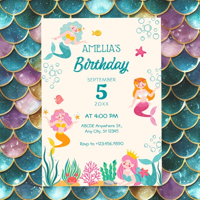 Colourful Mermaid Under the Sea birthday Invitation (Creator Uploaded)