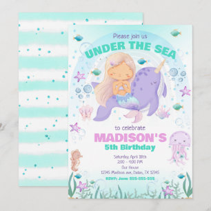 Colourful Mermaid Under the Sea Birthday  Invitation