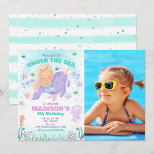Colourful Mermaid Under the Sea Birthday Photo Invitation