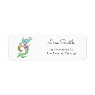 Colourful Mermaid with Broken Arm Return Address Label