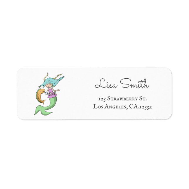 Colourful Mermaid with Broken Arm Return Address Label (Front)