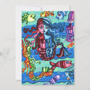 Colourful Mermaids Fish Abstract Original Painting Holiday Card